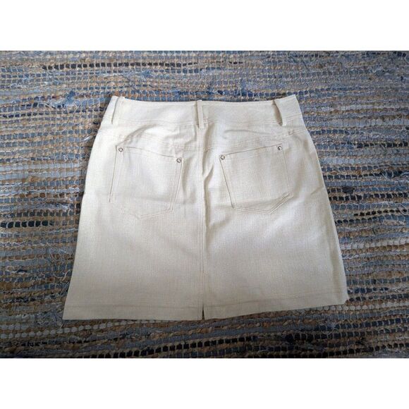 Cache Denim Gold Metallic Rhinestone Stud Skirt 4 Short Pockets Bling Mini Glitt - Picture 7 of 7